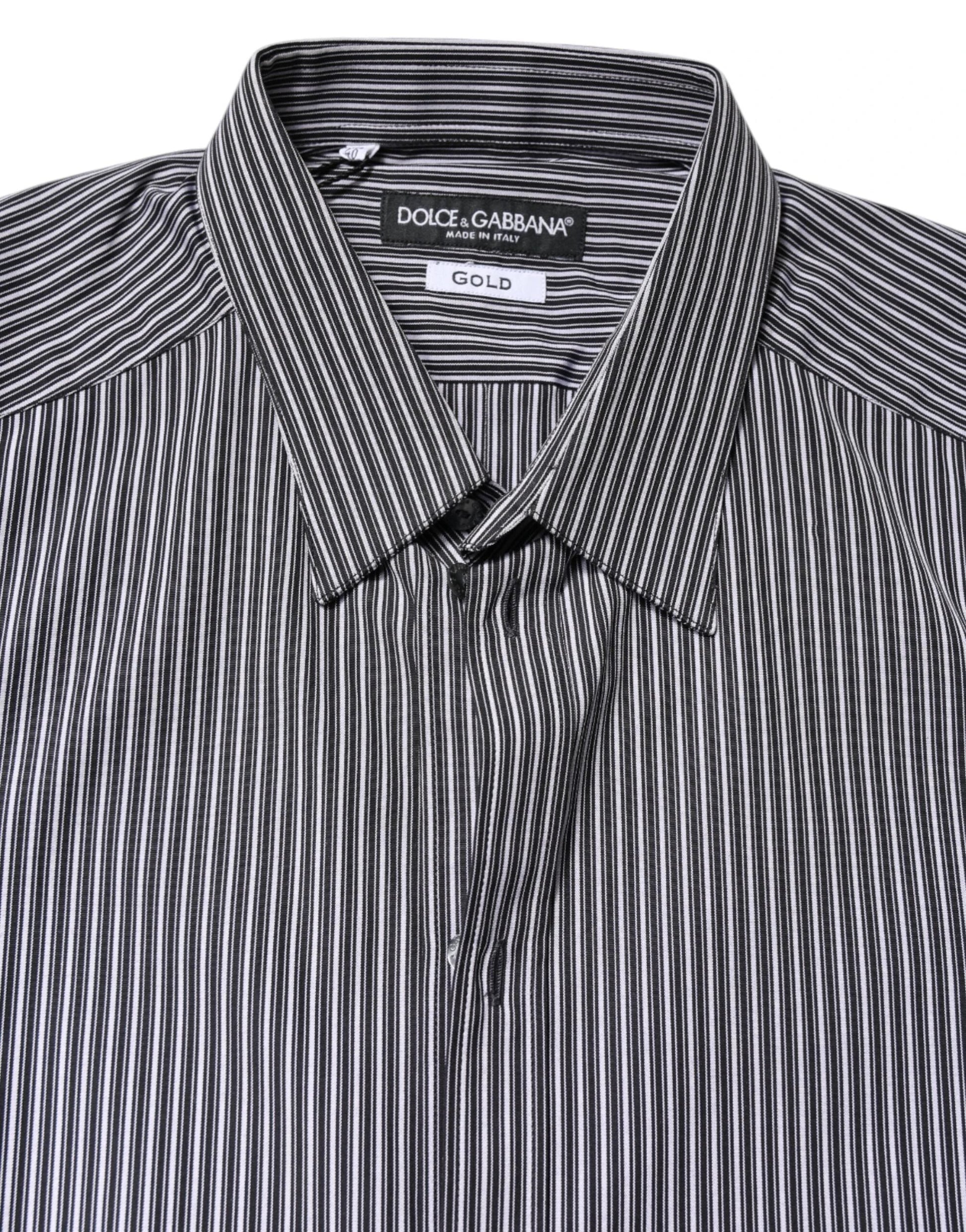 Dolce & Gabbana Black White Striped GOLD Formal Dress Shirt by Dolce & Gabbana