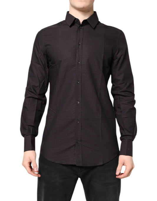Chemise Dolce & Gabbana homme Gold slim fit en coton jacquard bordeaux à pois – TSH87751