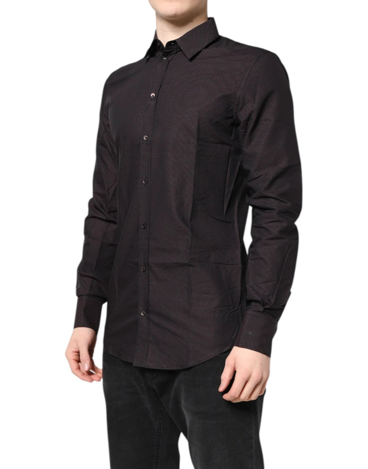 Dolce & Gabbana Maroon Jacquard Cotton GOLD Men Dress Shirt by Dolce & Gabbana