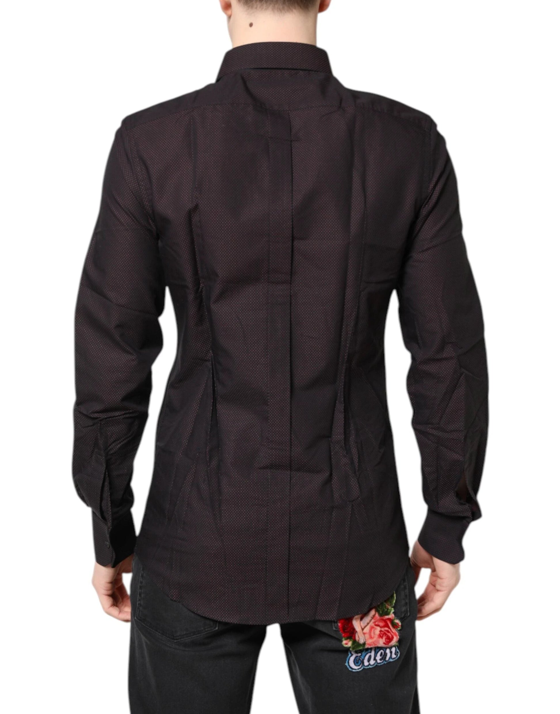 Dolce & Gabbana Maroon Jacquard Cotton GOLD Men Dress Shirt by Dolce & Gabbana