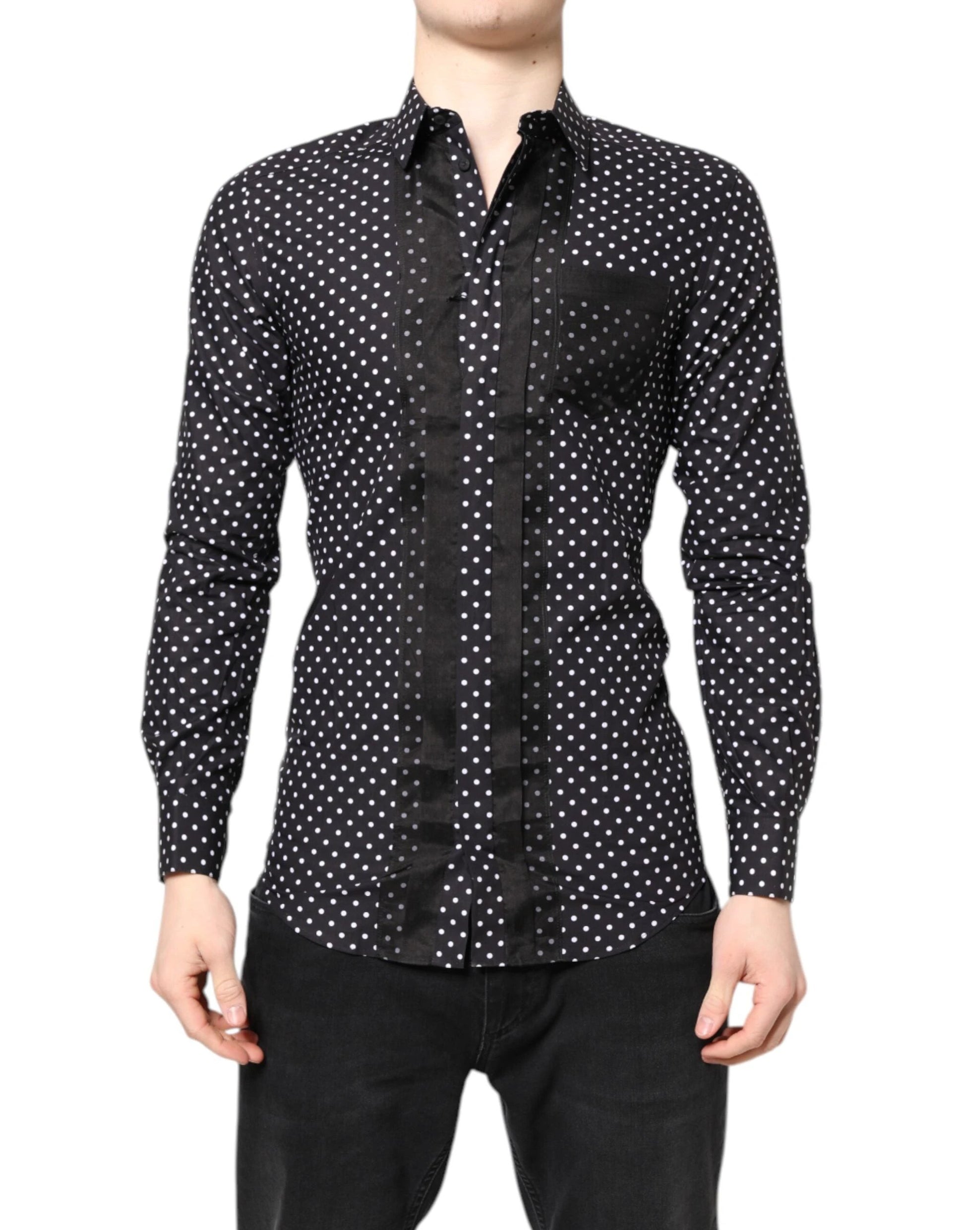 Dolce & Gabbana Black Polka Dot Long Sleeves Gold Formal Shirt by Dolce & Gabbana