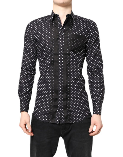 Dolce & Gabbana Black Polka Dot Long Sleeves Gold Formal Shirt by Dolce & Gabbana