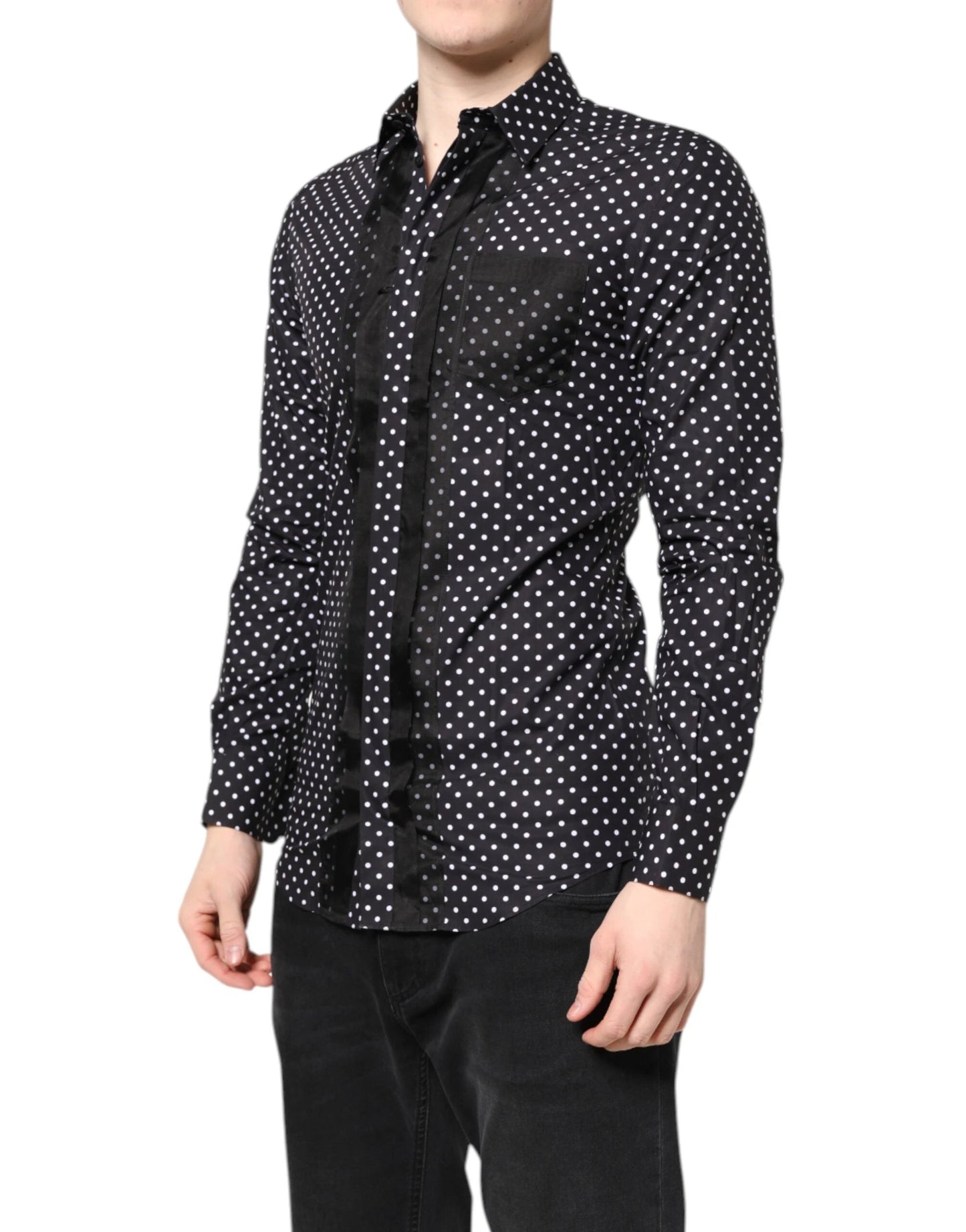 Dolce & Gabbana Black Polka Dot Long Sleeves Gold Formal Shirt by Dolce & Gabbana
