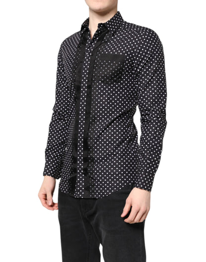 Dolce & Gabbana Black Polka Dot Long Sleeves Gold Formal Shirt by Dolce & Gabbana