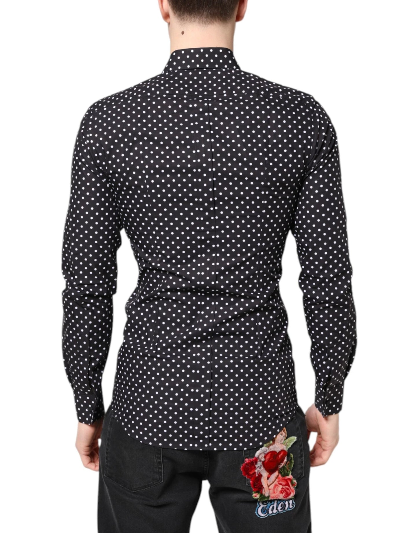 Dolce & Gabbana Black Polka Dot Long Sleeves Gold Formal Shirt by Dolce & Gabbana