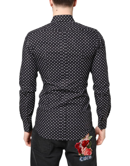 Dolce & Gabbana Black Polka Dot Long Sleeves Gold Formal Shirt by Dolce & Gabbana