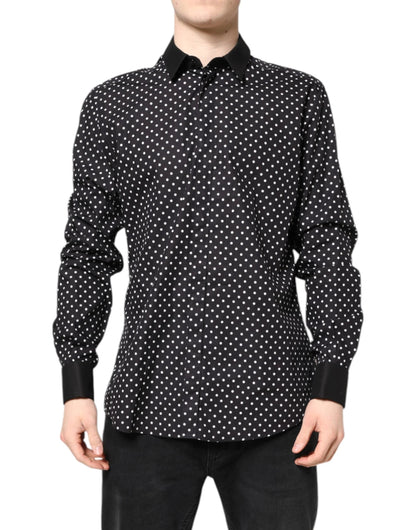 Dolce & Gabbana Black Polka Dot Cotton Formal Dress Shirt by Dolce & Gabbana