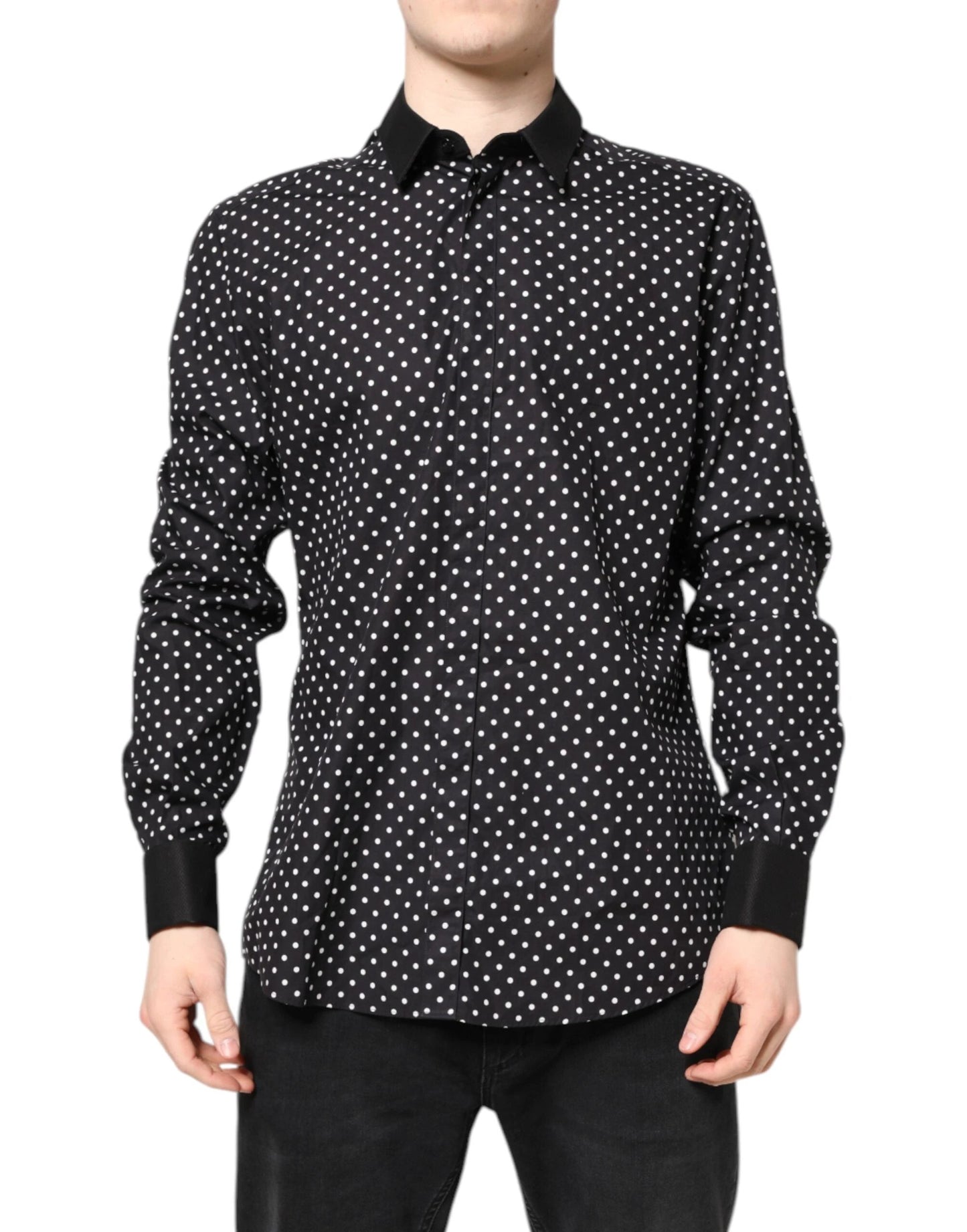 Dolce & Gabbana Black Polka Dot Cotton Formal Dress Shirt by Dolce & Gabbana