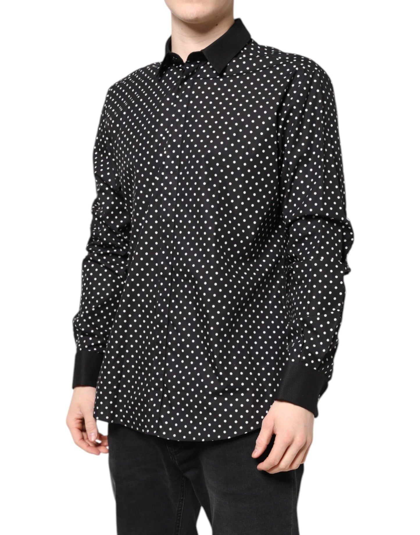 Dolce & Gabbana Black Polka Dot Cotton Formal Dress Shirt by Dolce & Gabbana