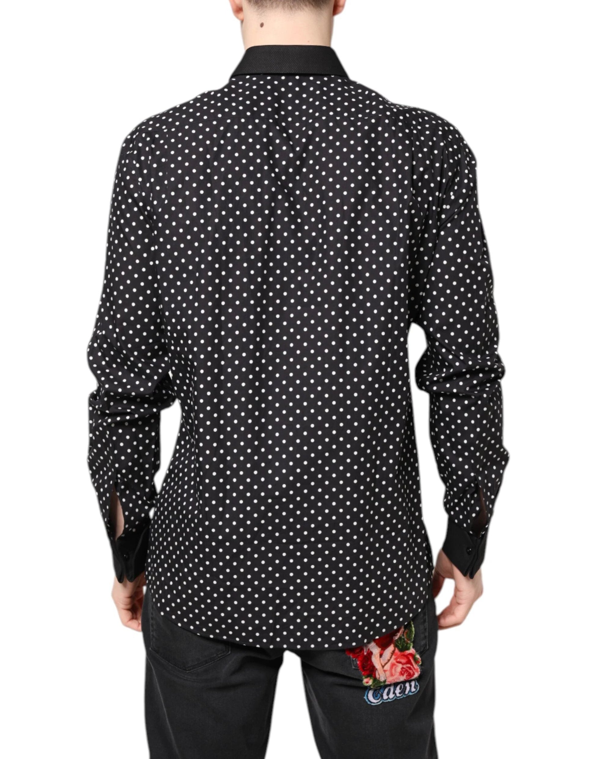 Dolce & Gabbana Black Polka Dot Cotton Formal Dress Shirt by Dolce & Gabbana