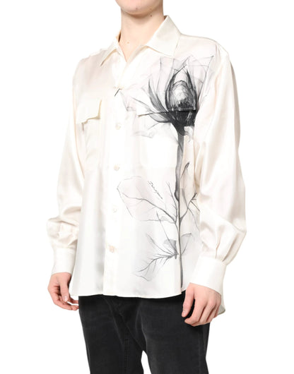 Dolce & Gabbana Ivory Silk Long Sleeves Men Casual Shirt by Dolce & Gabbana