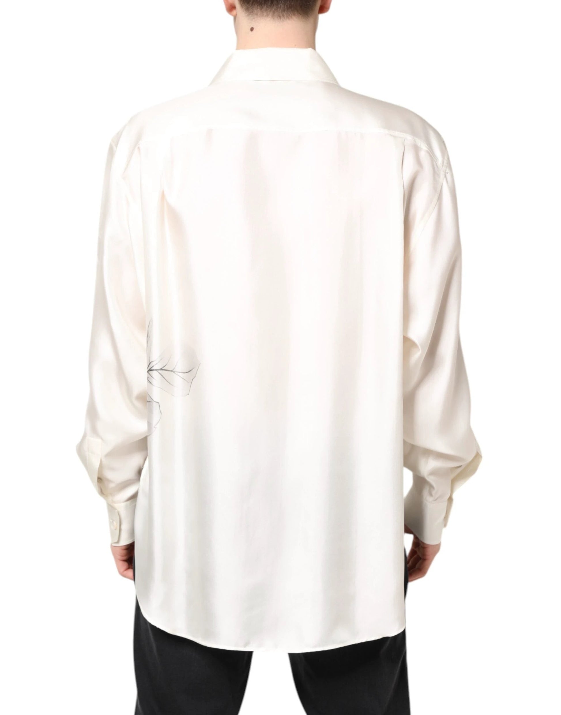 Dolce & Gabbana Ivory Silk Long Sleeves Men Casual Shirt by Dolce & Gabbana