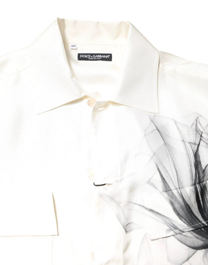 Dolce & Gabbana Ivory Silk Long Sleeves Men Casual Shirt by Dolce & Gabbana