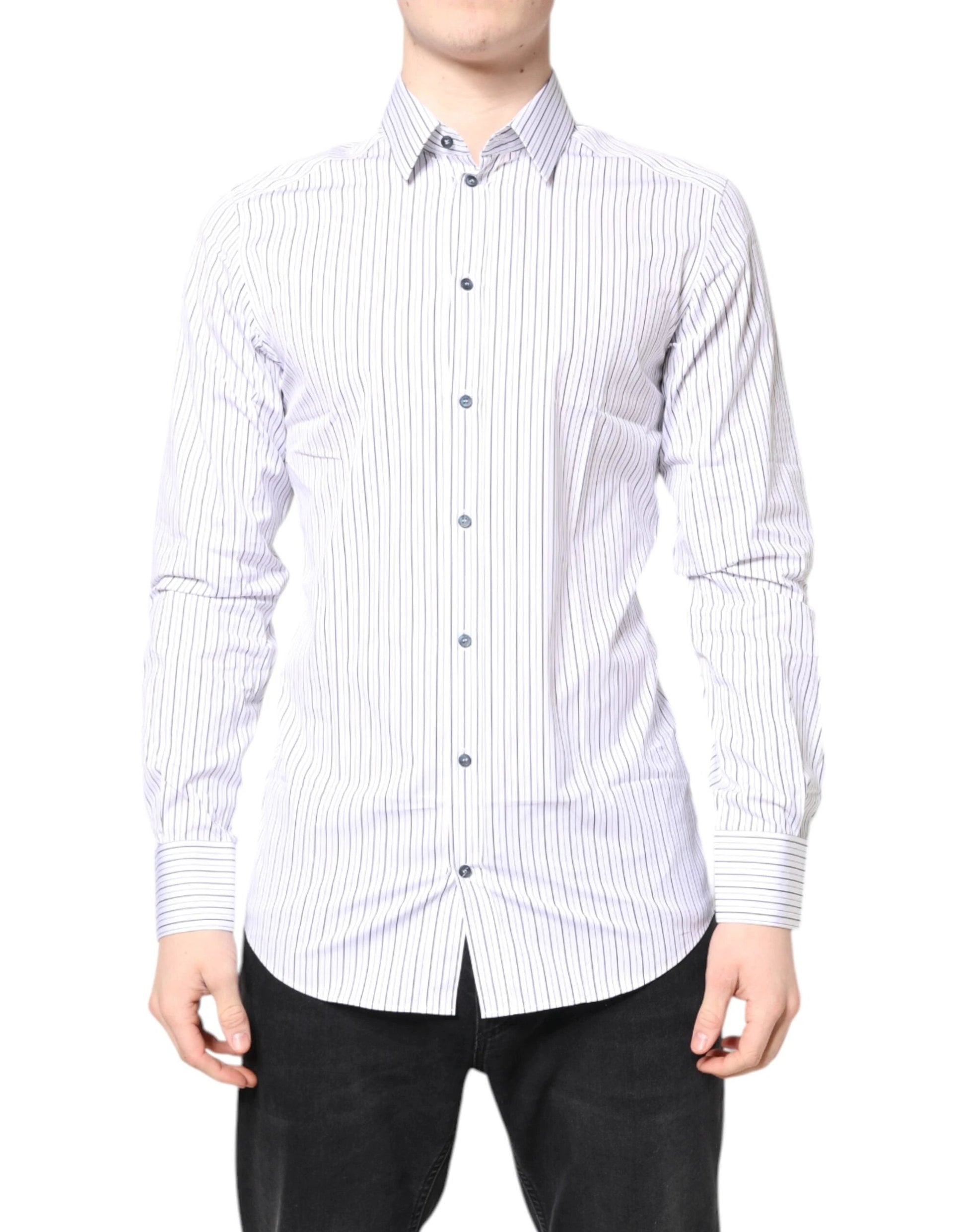Dolce & Gabbana White Stripes GOLD Cotton Formal Shirt by Dolce & Gabbana