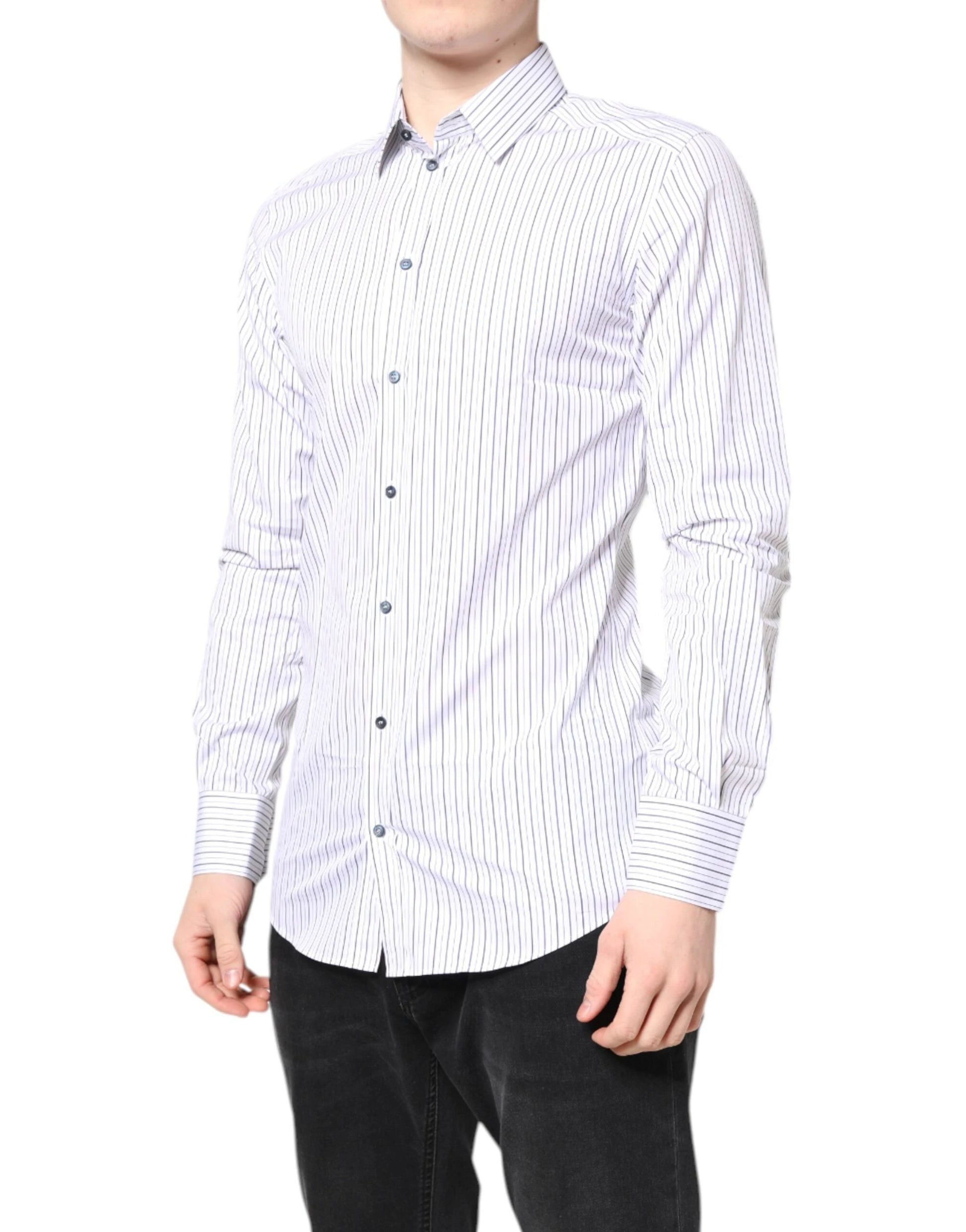 Dolce & Gabbana White Stripes GOLD Cotton Formal Shirt by Dolce & Gabbana