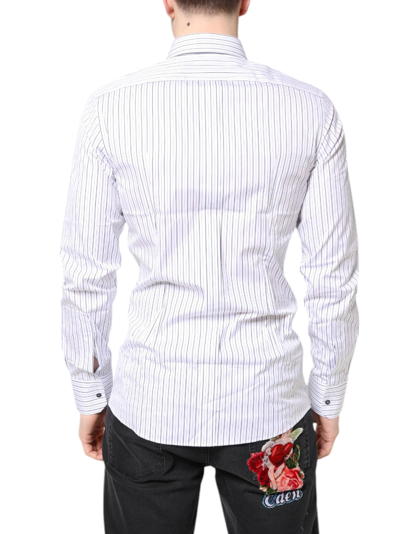 Dolce & Gabbana White Stripes GOLD Cotton Formal Shirt by Dolce & Gabbana