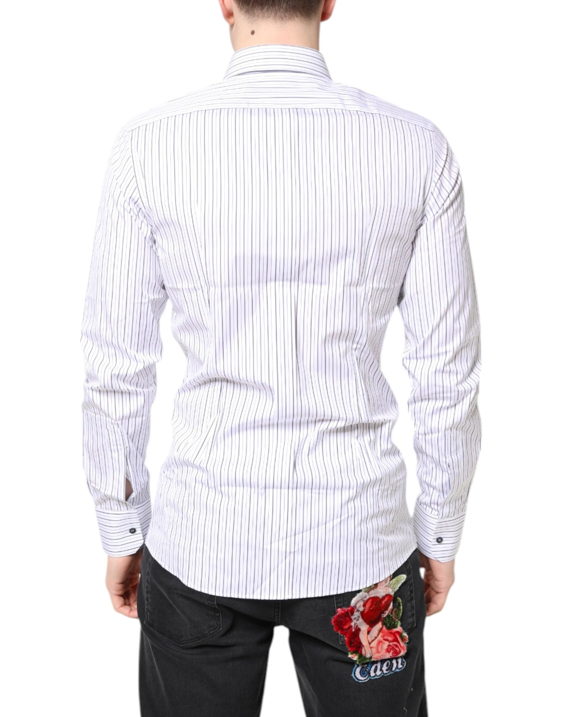 Dolce & Gabbana White Stripes GOLD Cotton Formal Shirt by Dolce & Gabbana