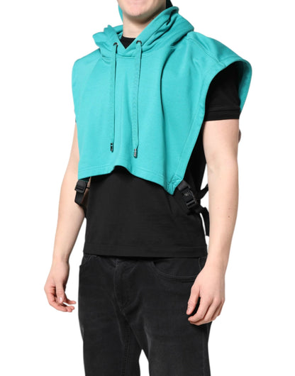 Dolce & Gabbana Green Cotton Hooded Men Sportswear Vest Sweater by Dolce & Gabbana