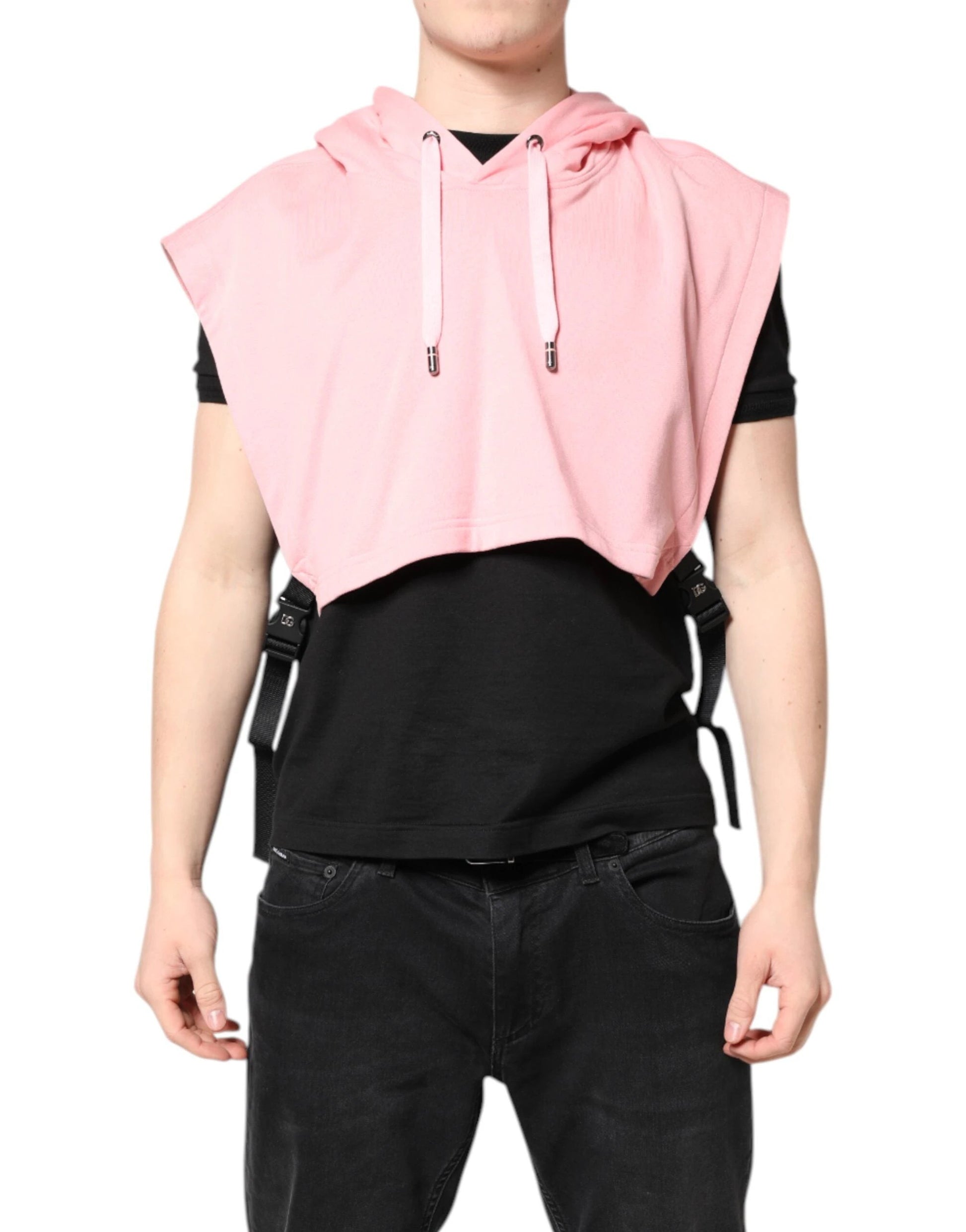 Dolce & Gabbana Pink Cotton Hooded Men Sportswear Vest Sweater by Dolce & Gabbana