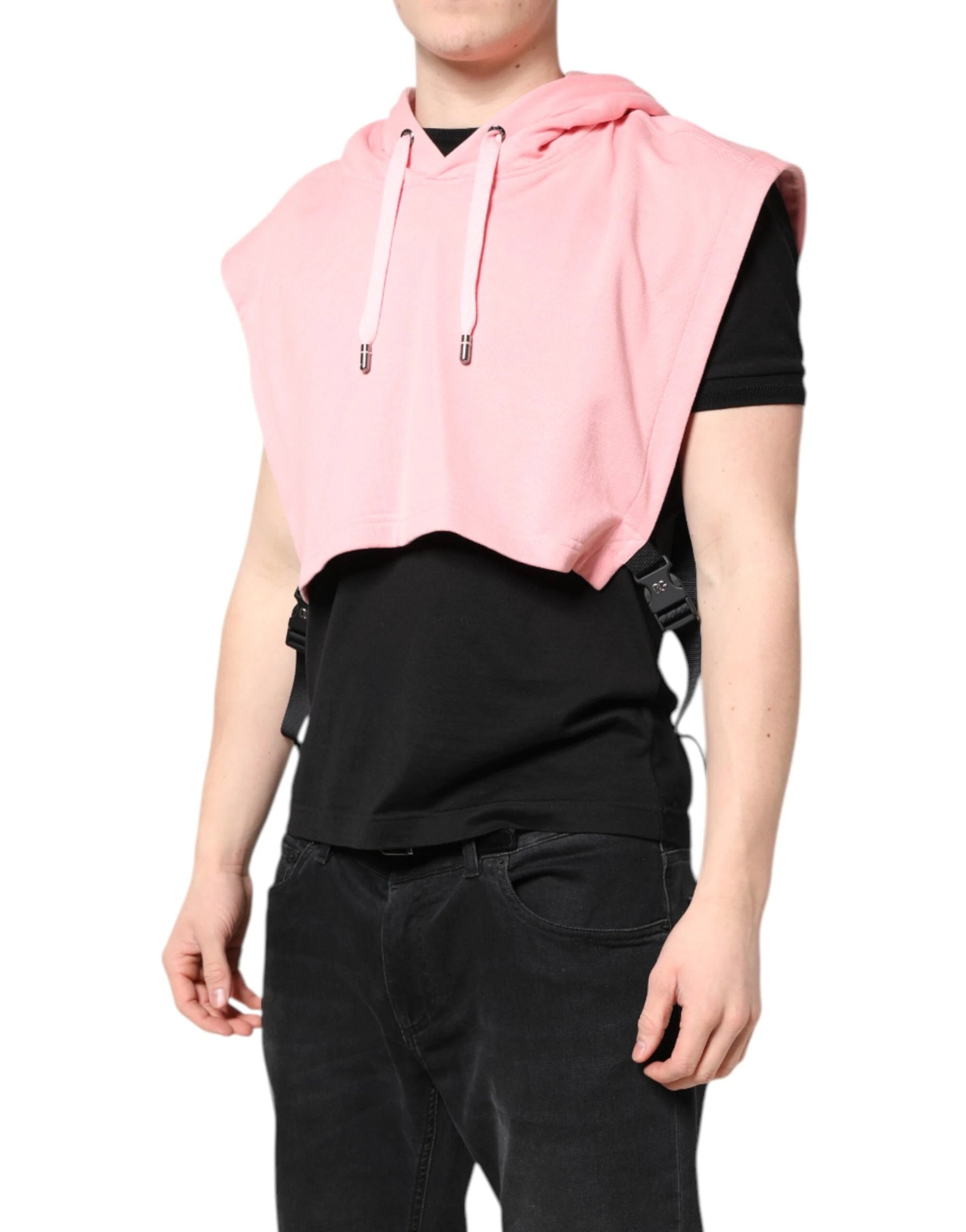 Dolce & Gabbana Pink Cotton Hooded Men Sportswear Vest Sweater by Dolce & Gabbana