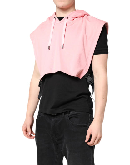 Dolce & Gabbana Pink Cotton Hooded Men Sportswear Vest Sweater by Dolce & Gabbana