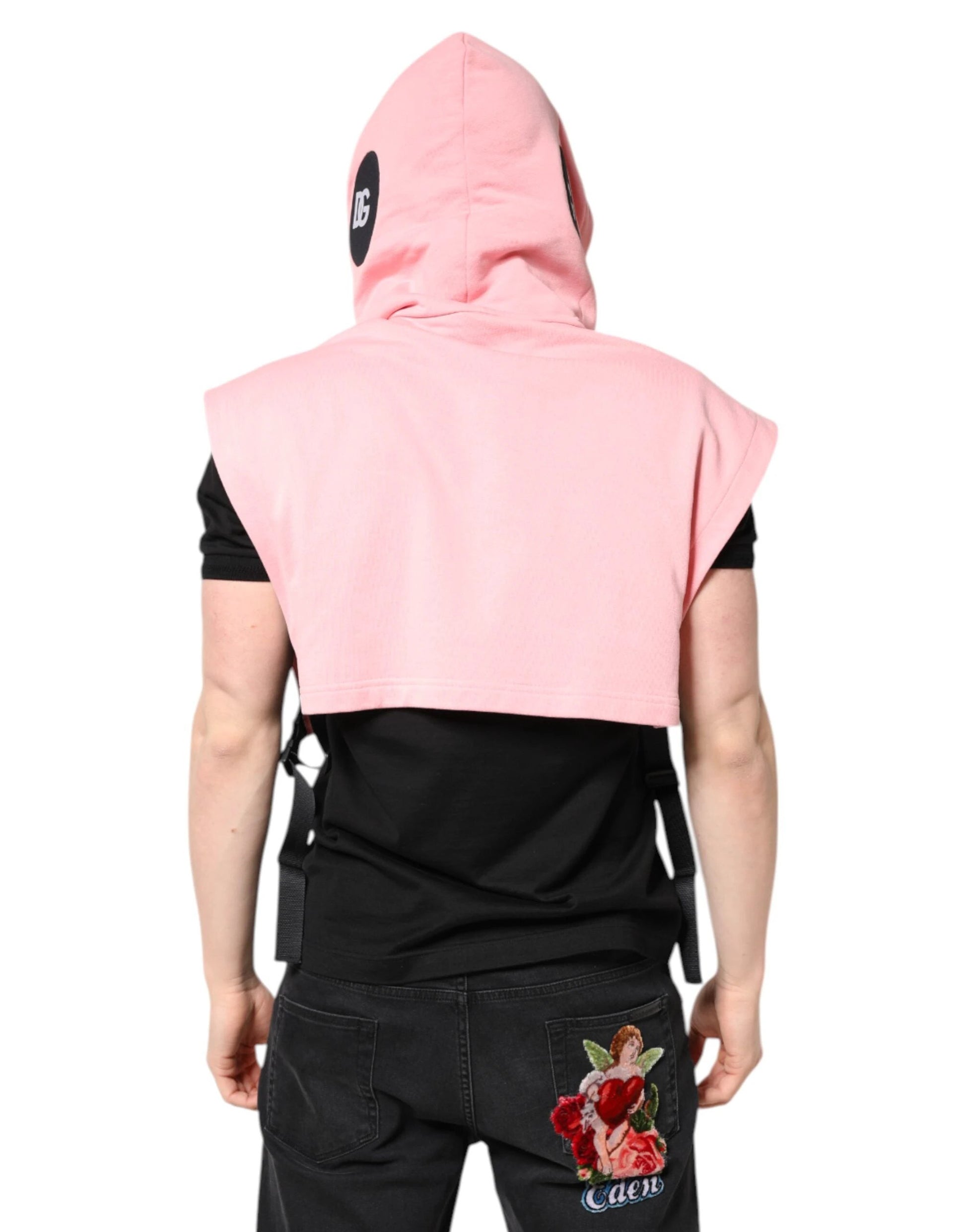 Dolce & Gabbana Pink Cotton Hooded Men Sportswear Vest Sweater by Dolce & Gabbana