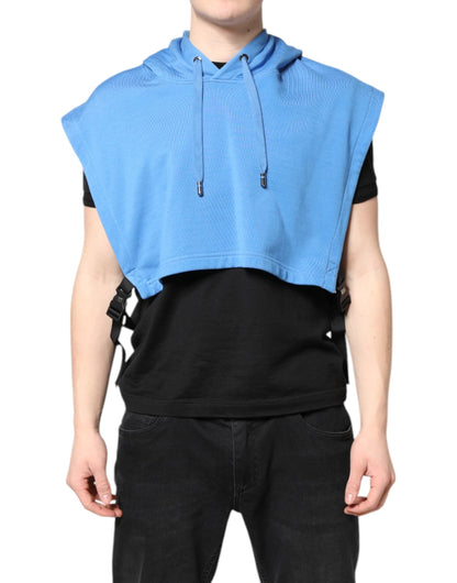 Dolce & Gabbana Blue Cotton Hooded Men Sportswear Vest Sweater by Dolce & Gabbana