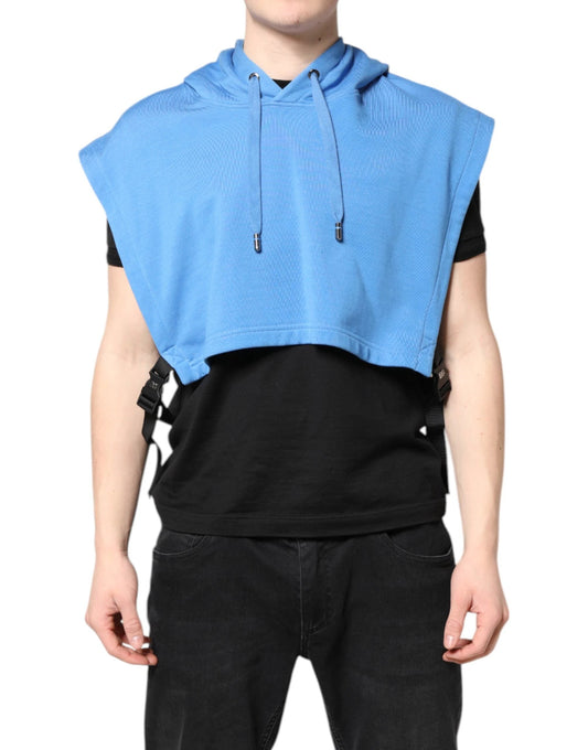 Dolce & Gabbana Blue Cotton Hooded Men Sportswear Vest Sweater by Dolce & Gabbana
