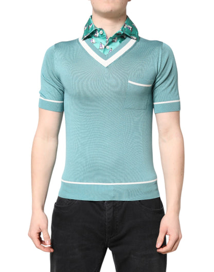Dolce & Gabbana Green Printed Collared Short Sleeve T-shirt