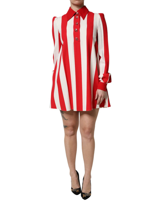 Dolce & Gabbana White Red Stripes Long Sleeves Mini Dress by Dolce & Gabbana