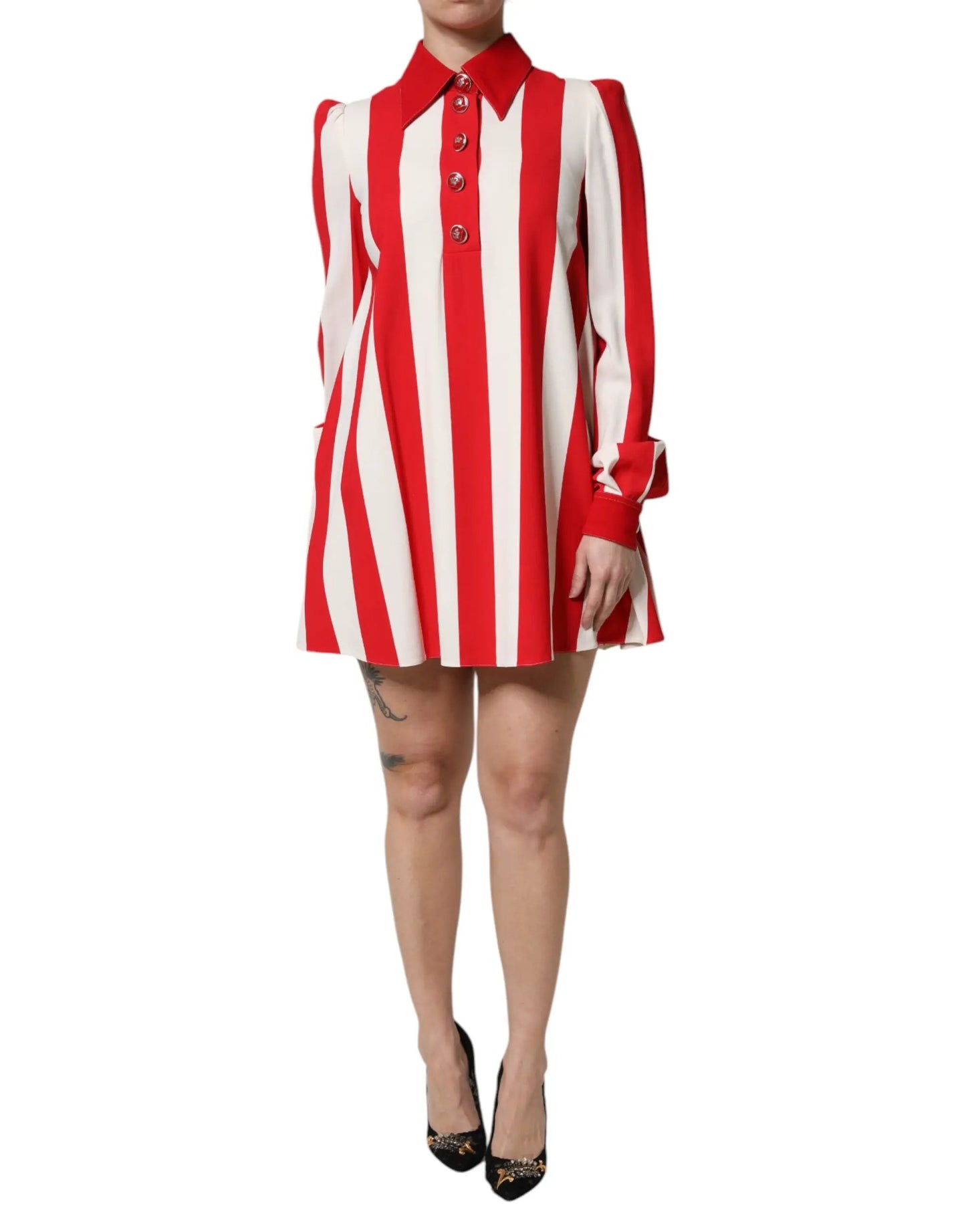 Dolce & Gabbana White Red Stripes Long Sleeves Mini Dress by Dolce & Gabbana