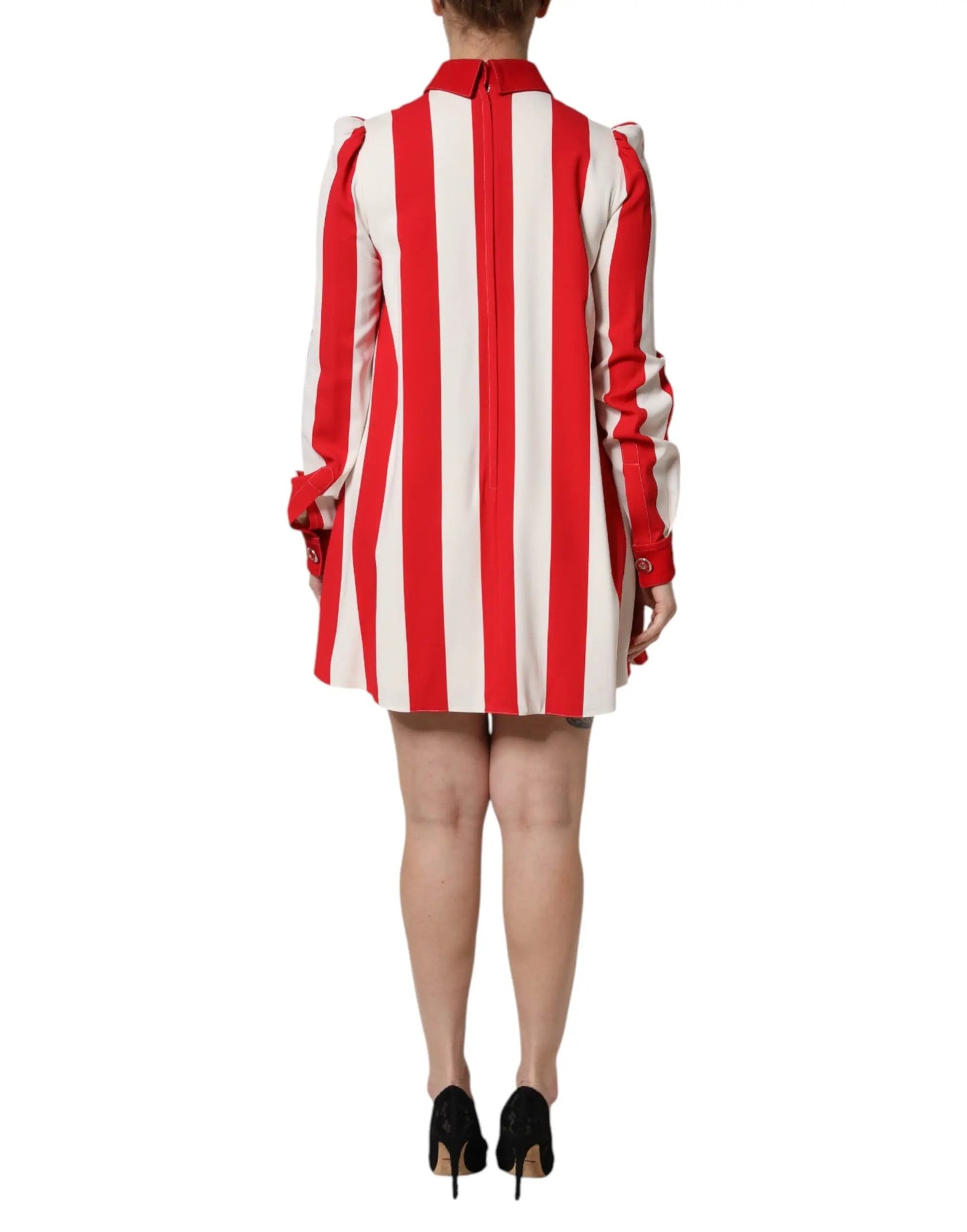 Dolce & Gabbana White Red Stripes Long Sleeves Mini Dress by Dolce & Gabbana