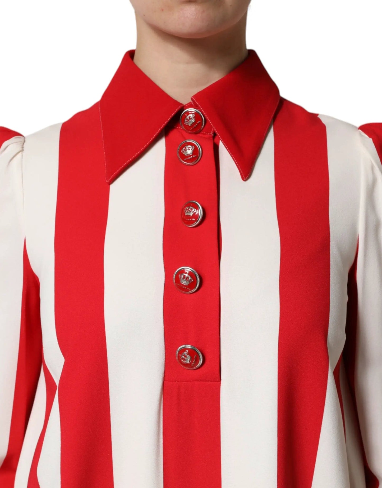 Dolce & Gabbana White Red Stripes Long Sleeves Mini Dress by Dolce & Gabbana