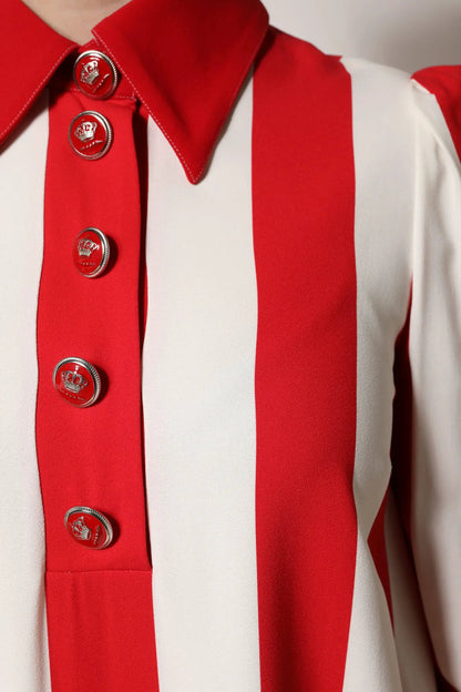 Dolce & Gabbana White Red Stripes Long Sleeves Mini Dress by Dolce & Gabbana