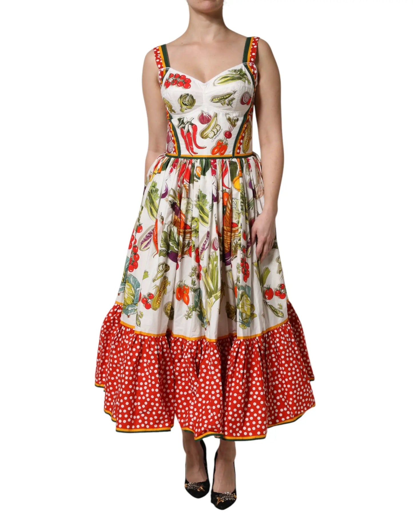 Dolce & Gabbana White Vegetables Sleeveless A-line Dress by Dolce & Gabbana