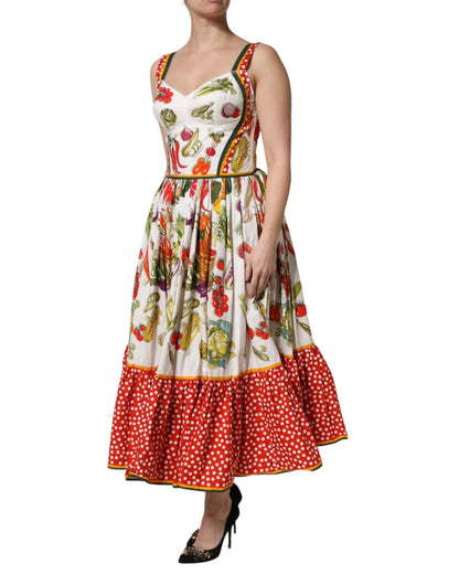 Dolce & Gabbana White Vegetables Sleeveless A-line Dress by Dolce & Gabbana