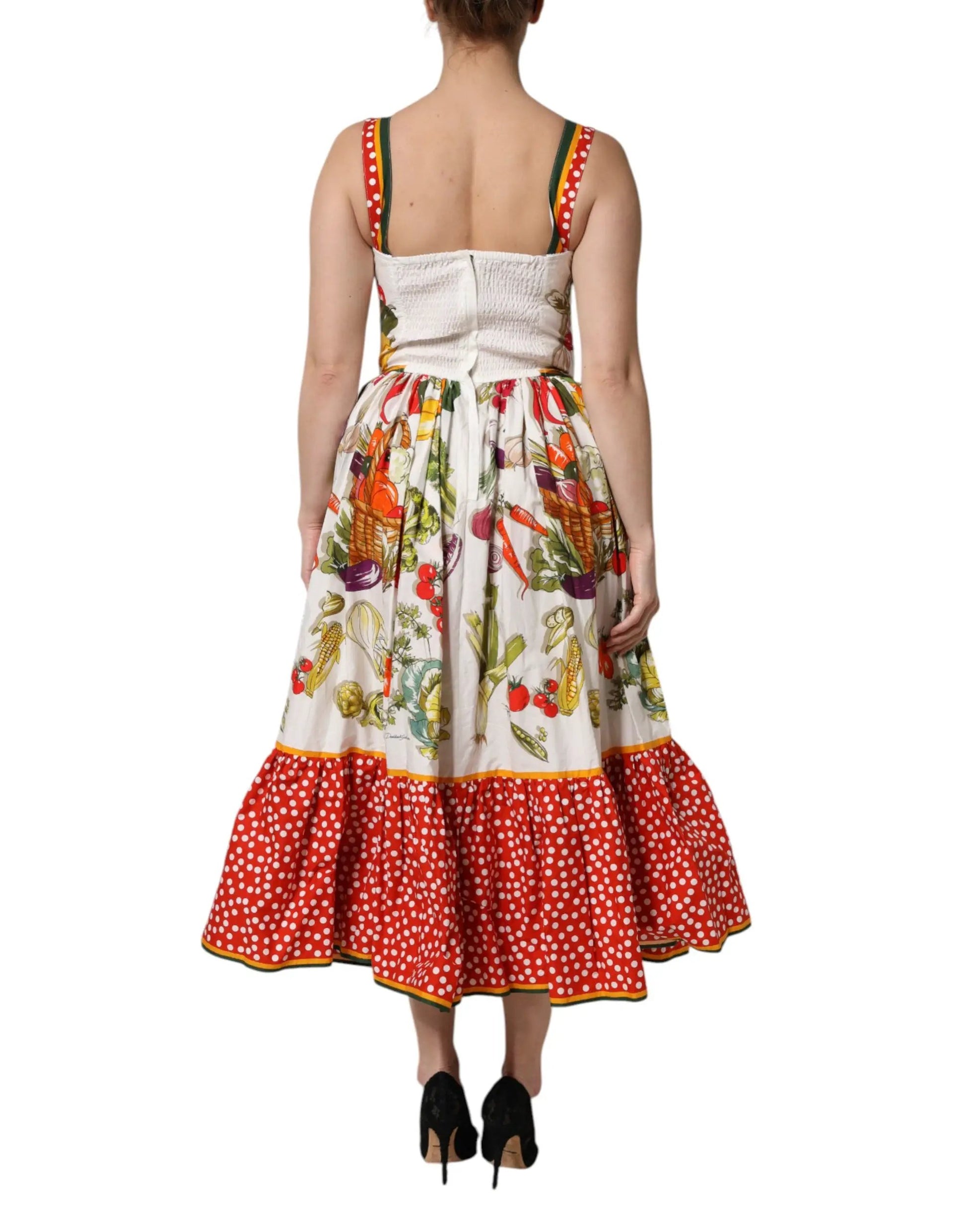 Dolce & Gabbana White Vegetables Sleeveless A-line Dress by Dolce & Gabbana