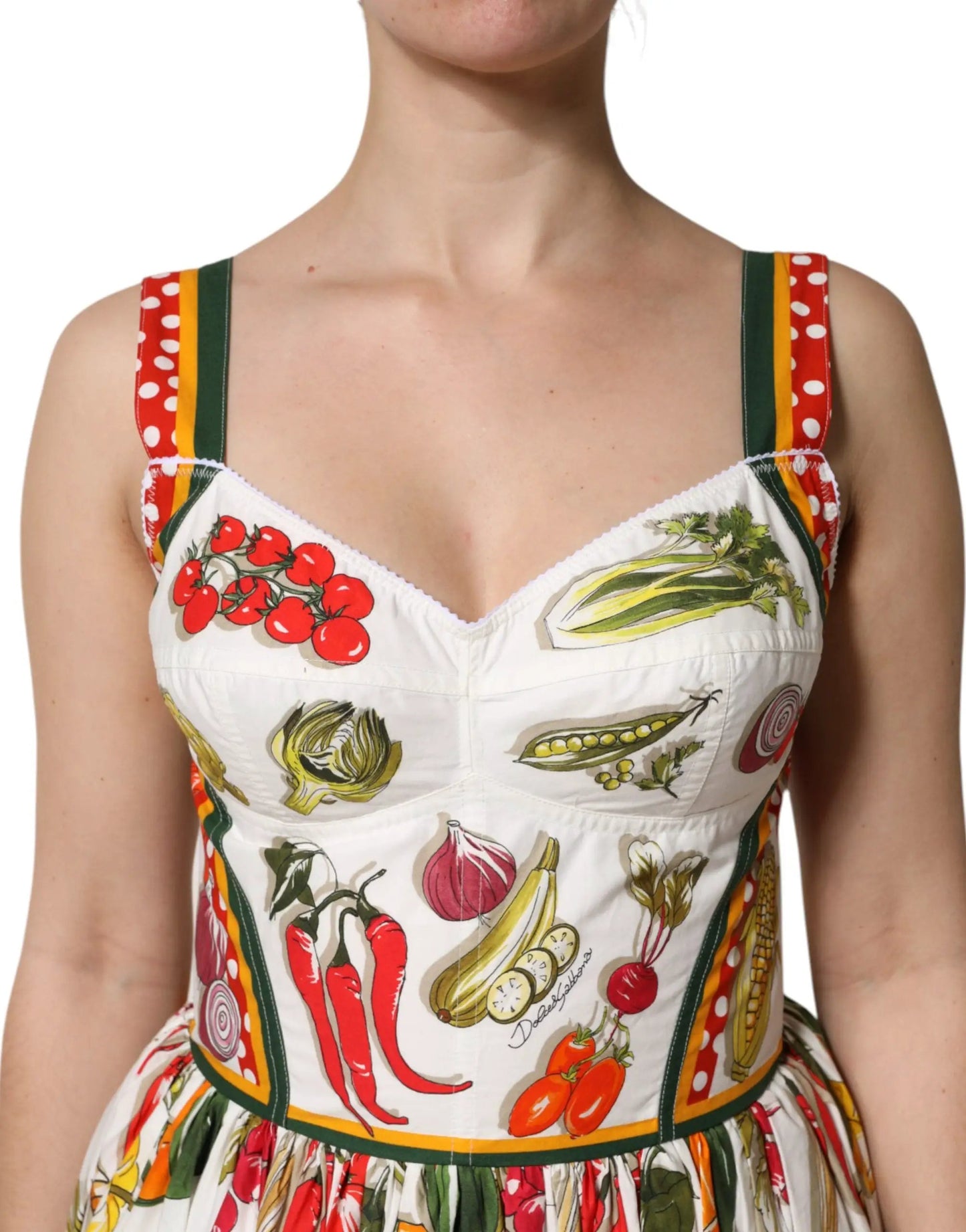 Dolce & Gabbana White Vegetables Sleeveless A-line Dress by Dolce & Gabbana