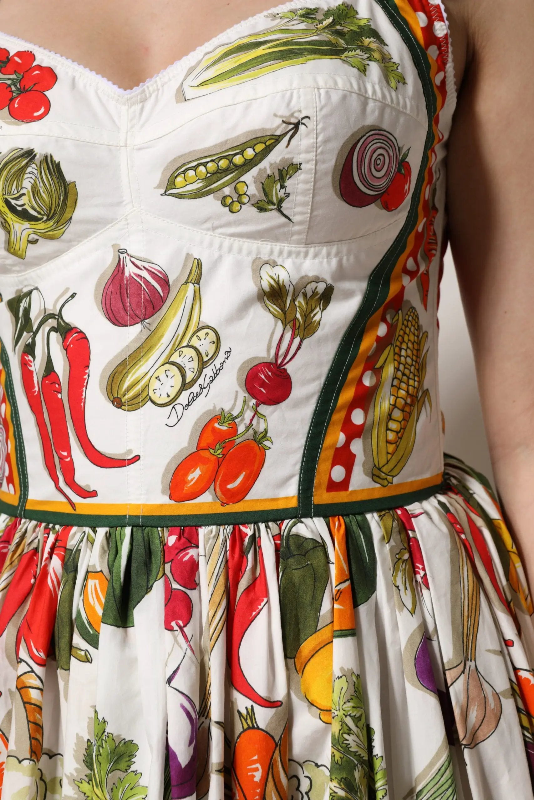 Dolce & Gabbana White Vegetables Sleeveless A-line Dress by Dolce & Gabbana