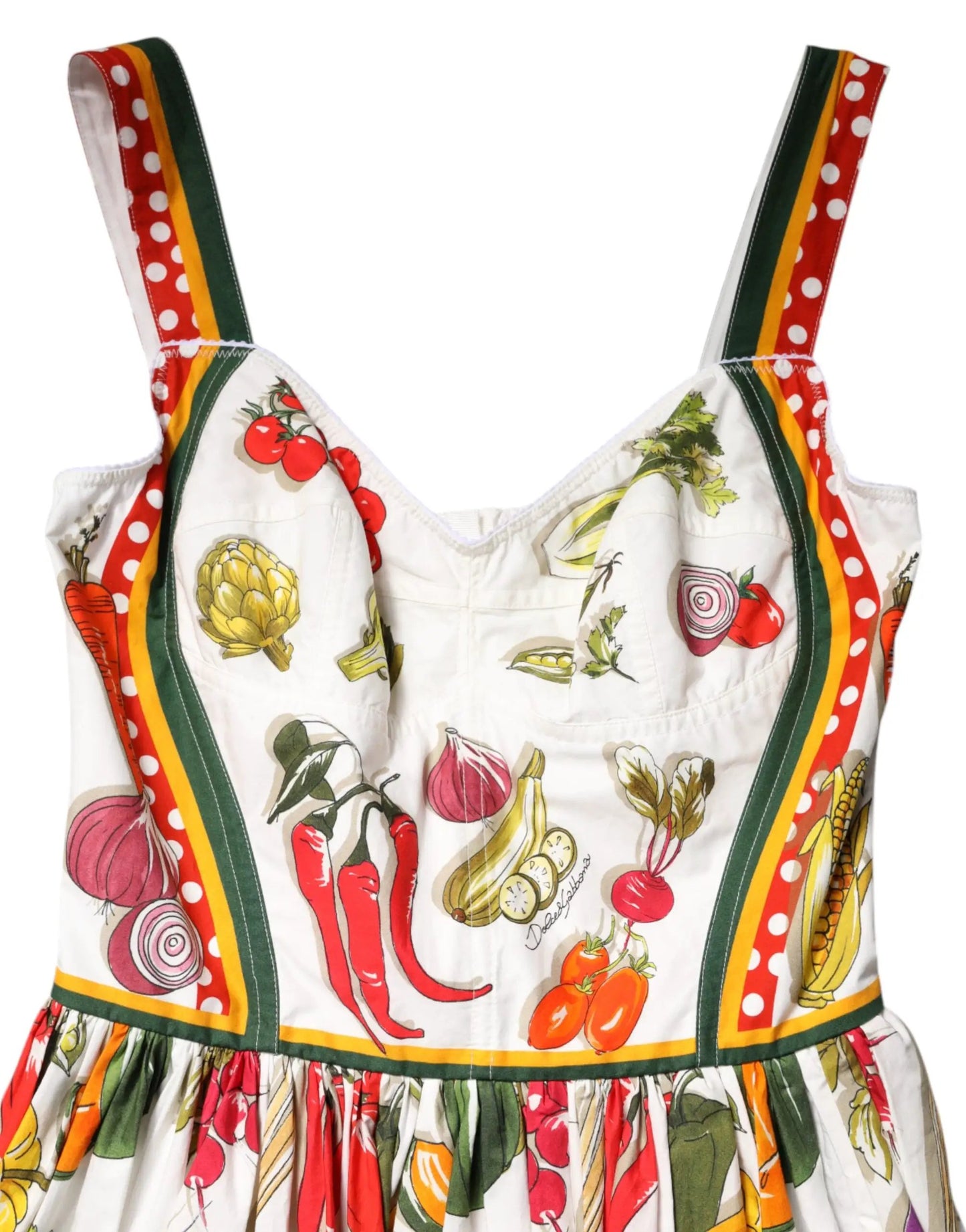 Dolce & Gabbana White Vegetables Sleeveless A-line Dress by Dolce & Gabbana