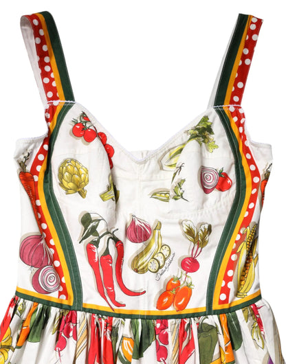Dolce & Gabbana White Vegetables Sleeveless A-line Dress by Dolce & Gabbana