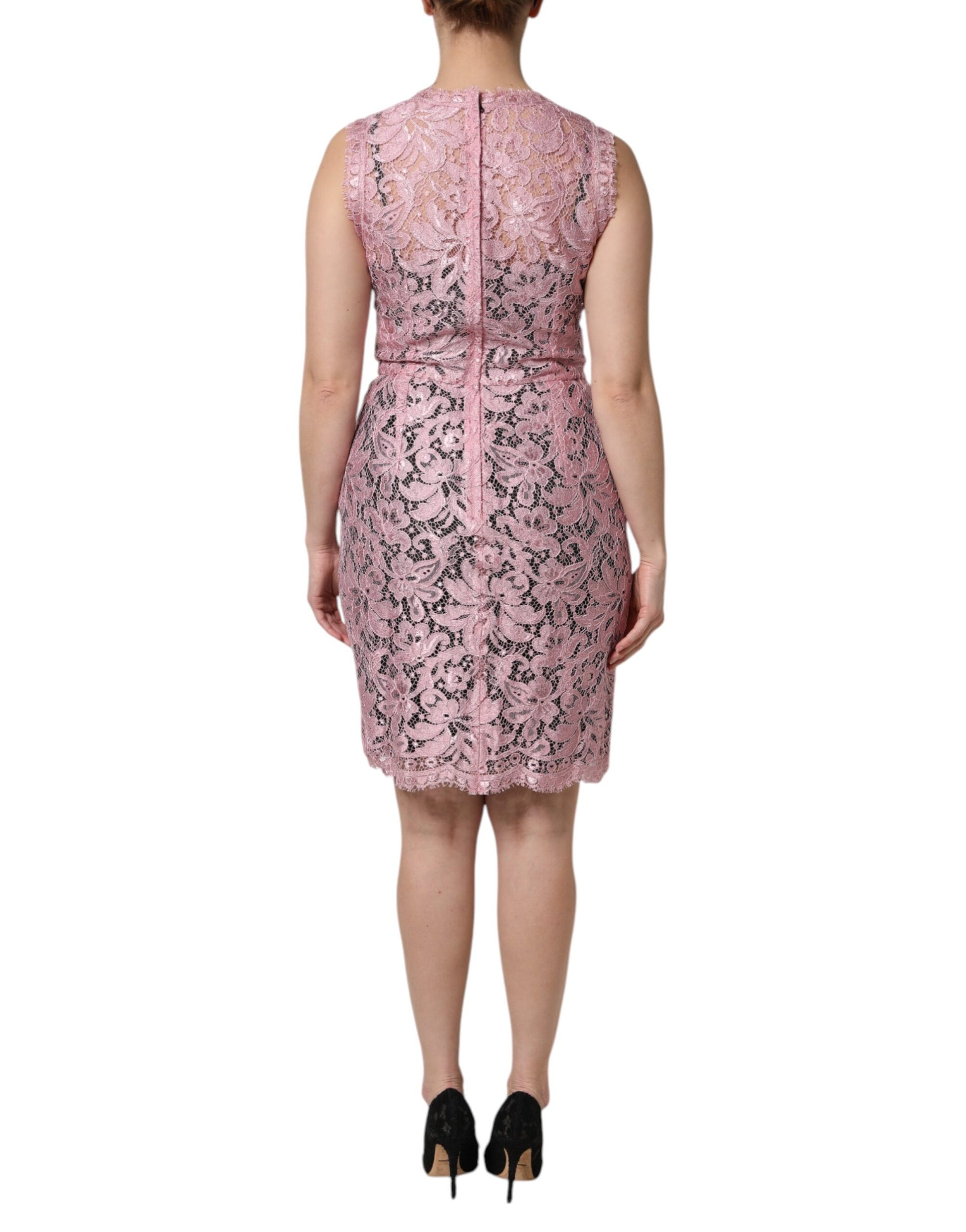 Dolce & Gabbana Pink Floral Lace Sleeveless Sheath Dress by Dolce & Gabbana