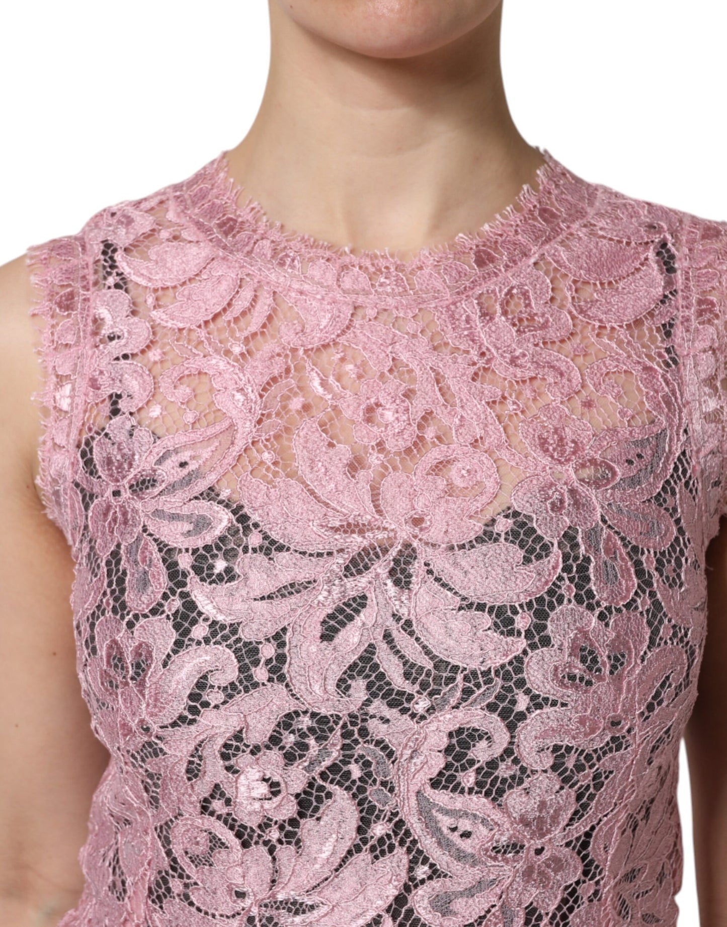 Dolce & Gabbana Pink Floral Lace Sleeveless Sheath Dress by Dolce & Gabbana