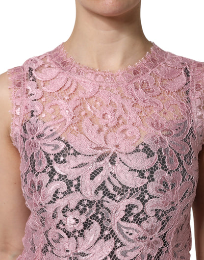 Dolce & Gabbana Pink Floral Lace Sleeveless Sheath Dress by Dolce & Gabbana