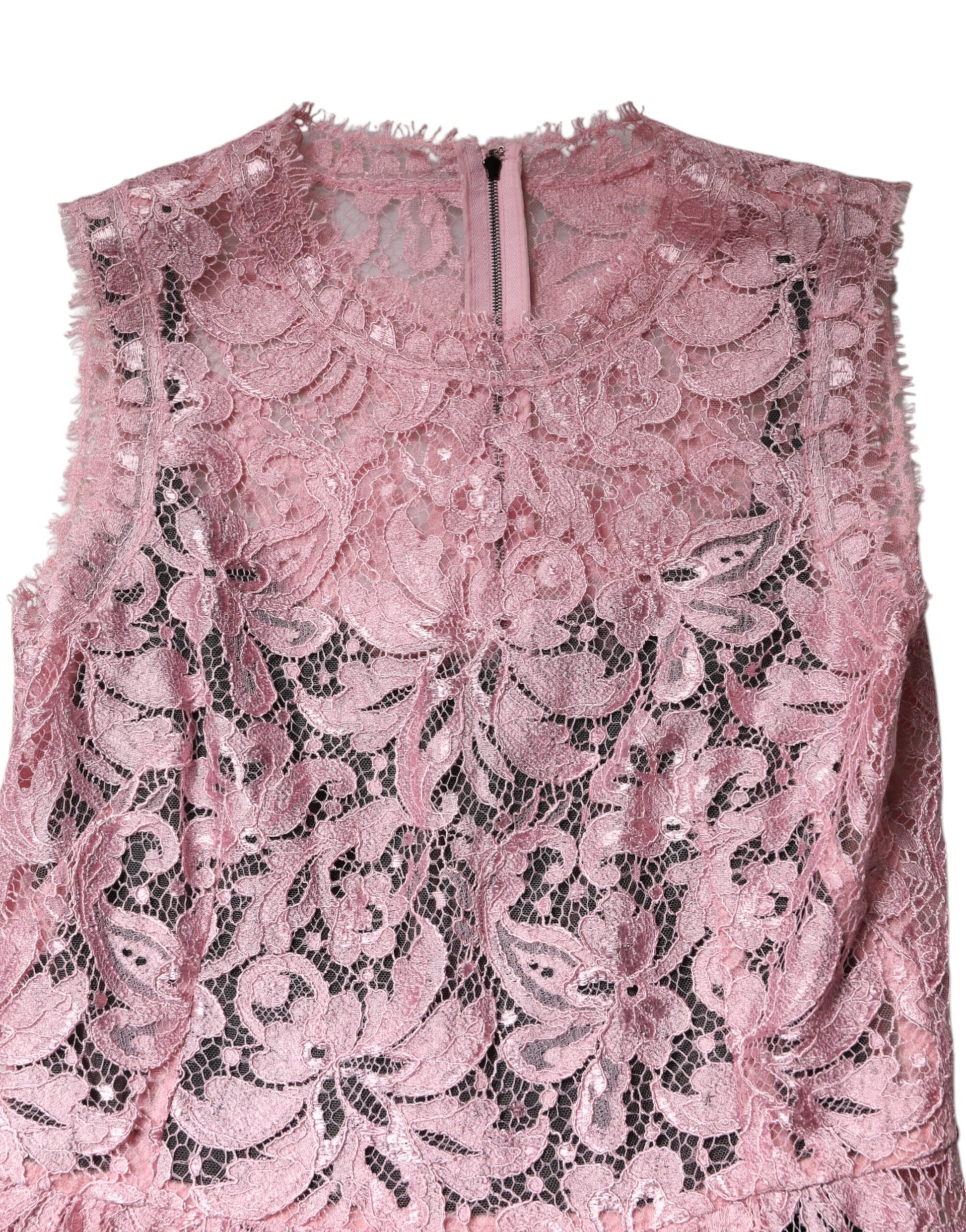 Dolce & Gabbana Pink Floral Lace Sleeveless Sheath Dress by Dolce & Gabbana