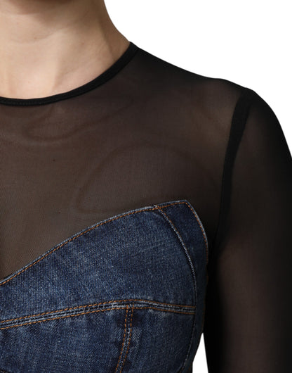 Dolce & Gabbana Black Blue Long Sleeves Denim Mini Dress by Dolce & Gabbana