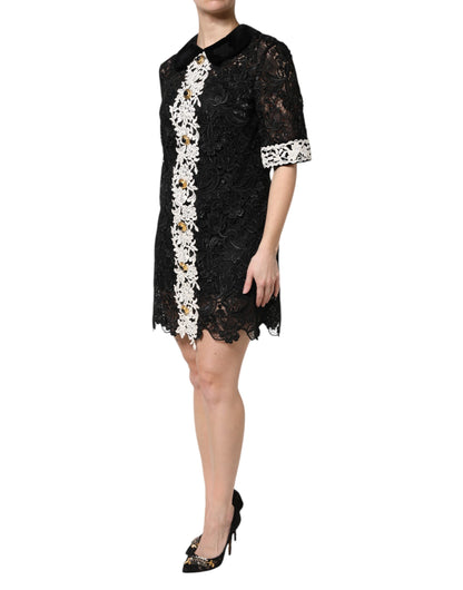 Dolce & Gabbana Black Floral Lace Embellished Mini Dress by Dolce & Gabbana