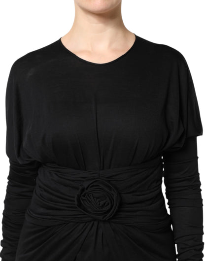 Dolce Et Gabbana Robe Fourreau Midi En Laine Noire À Manches Longues