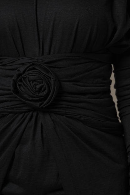 Dolce & Gabbana Black Wool Long Sleeves Sheath Midi Dress by Dolce & Gabbana