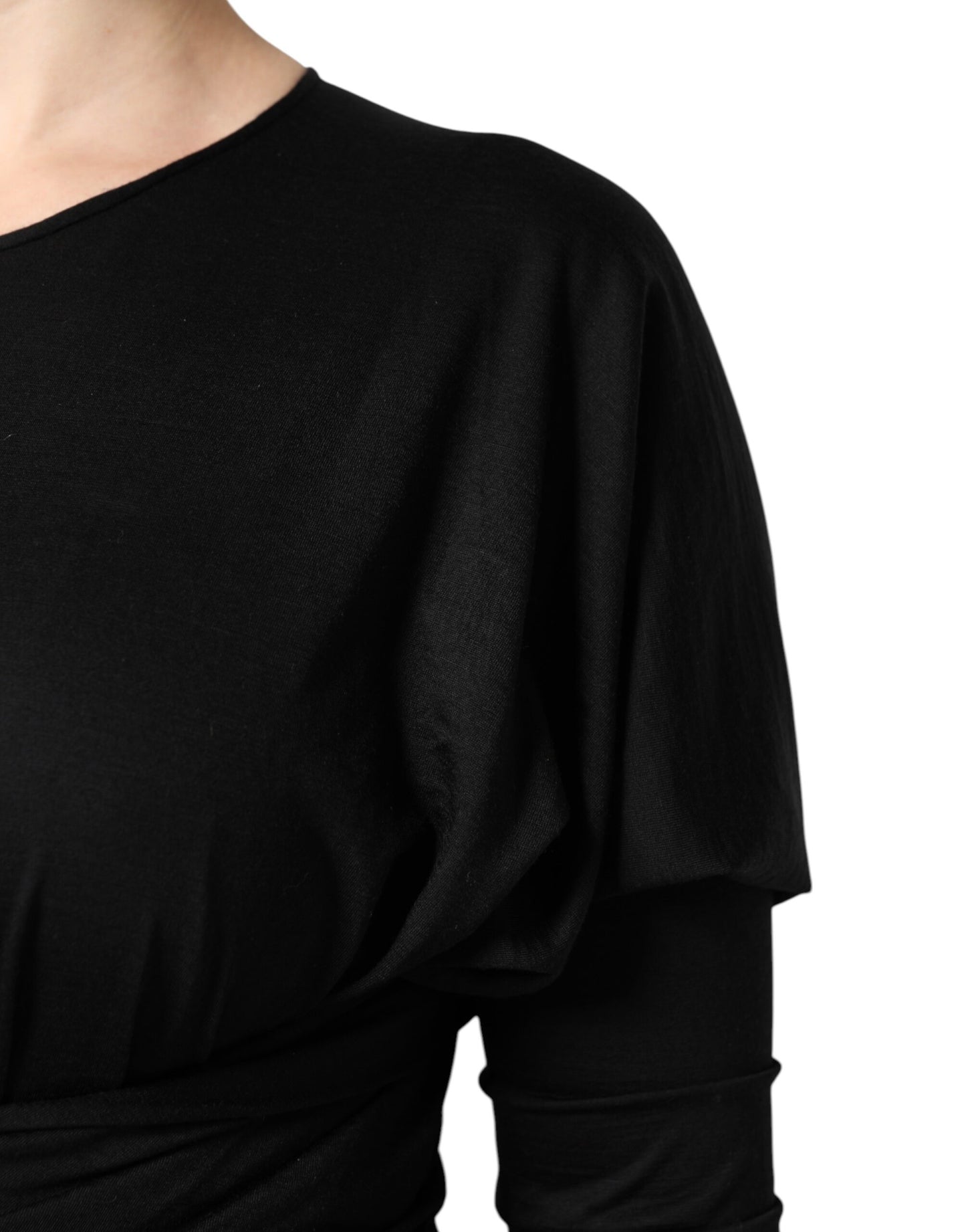 Dolce Et Gabbana Robe Fourreau Midi En Laine Noire À Manches Longues